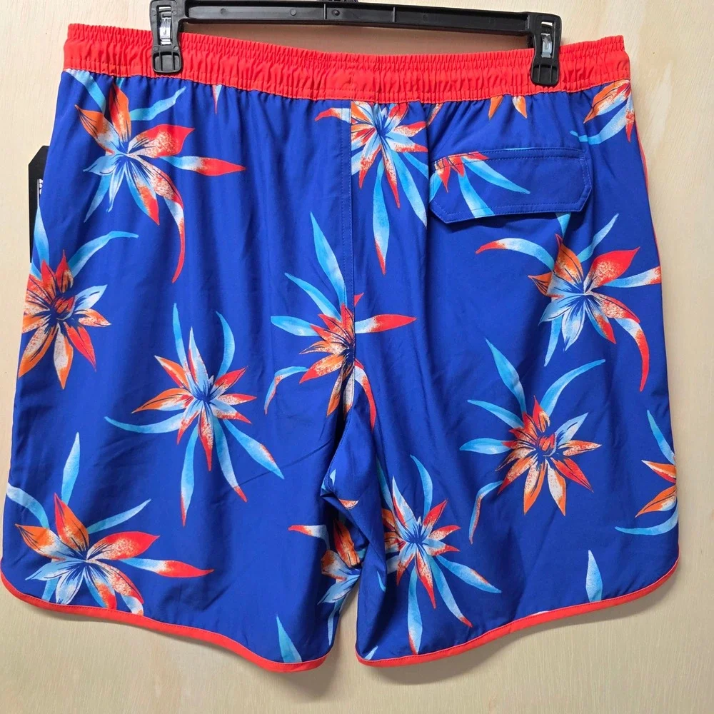Hot Coals Mens Swim Shorts XL Blue Orange‎ Floral Tropical Quick Dry UPF 50+ New